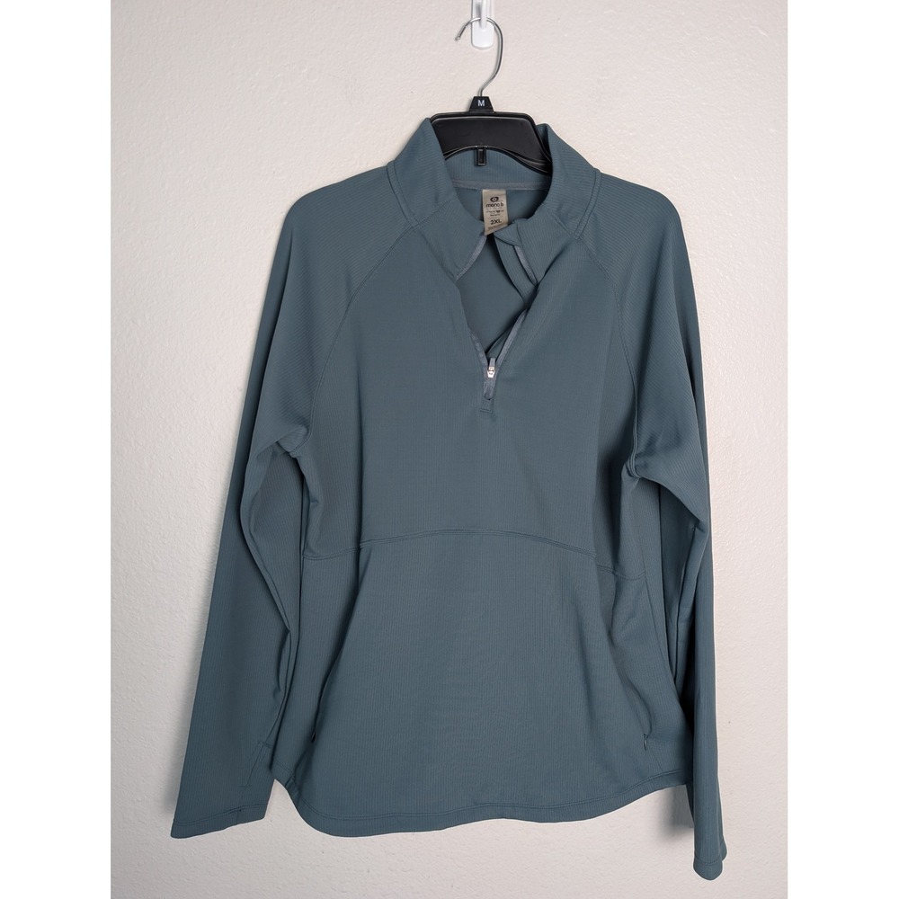Mono B Womens 2XL Blue Gray Ribbed Quarter Zip Pullover Activewear AT-B0815P